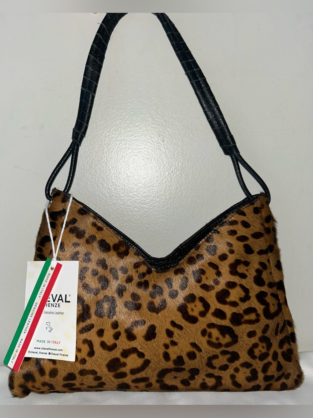 NEW! CHEVAL FIRENZE Italian Calf Hair Leopard-Print Shoulder Bag